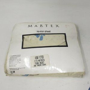 Vintage Martex No Iron Blue Floral King Fitted Sheet 78x80 NOS Westpoint Stevens